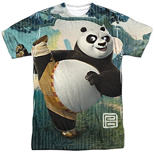 Kung-Fu-Panda-Cartoon-Action-Movie-Po-Stretching-Adult-Front-Print-T-Shirt-0