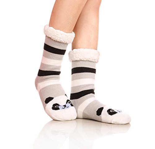 Womens Faux Fur Fuzzy Winter Animal Socks with Grippers