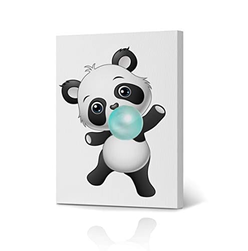 Cute Panda Bubble Gum Art Teal Blue Canvas Print Animal Print Black and White  Wall Art Home Decoration Nursery Room Kids… | Panda Things