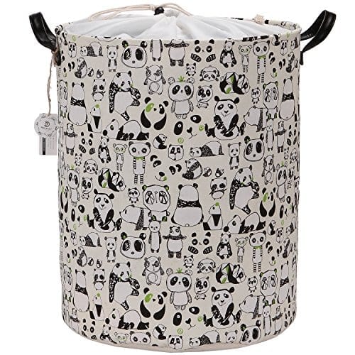 Sea Team Laundry Hamper Canvas Fabric Laundry Basket Collapsible Storage Bin with PU Leather Handles and Drawstring Closure 19.7/Large, Quatrefoil/Mint 